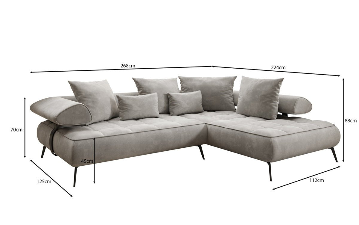 Designer Sofa Sydney L velvet with electric sleeping function