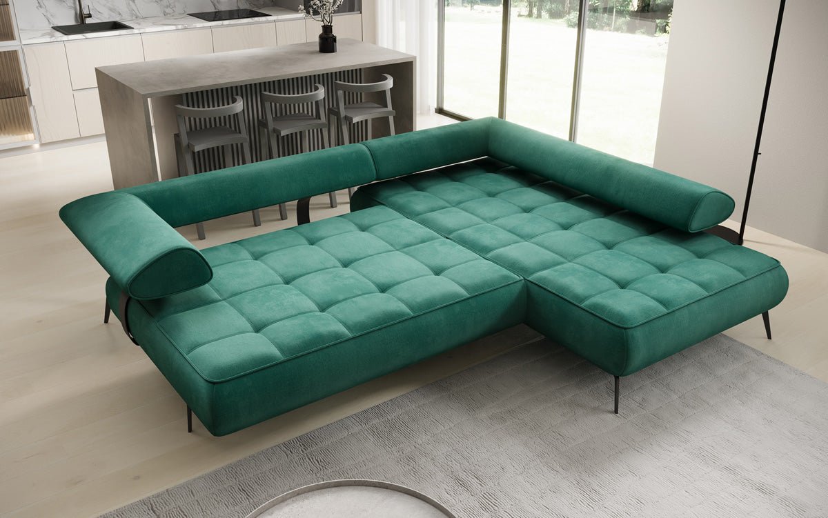 Designer Sofa Sydney L velvet with electric sleeping function
