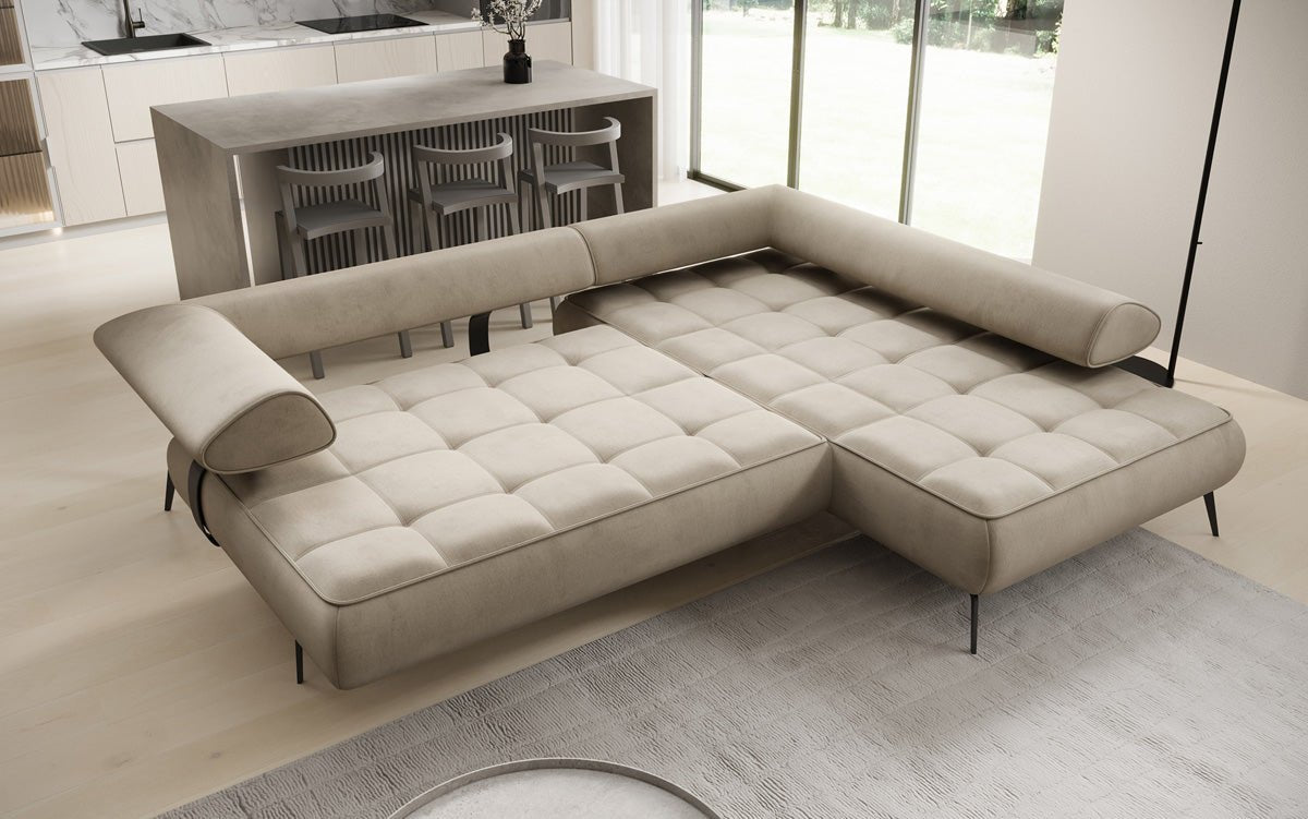 Designer Sofa Sydney L velvet with electric sleeping function