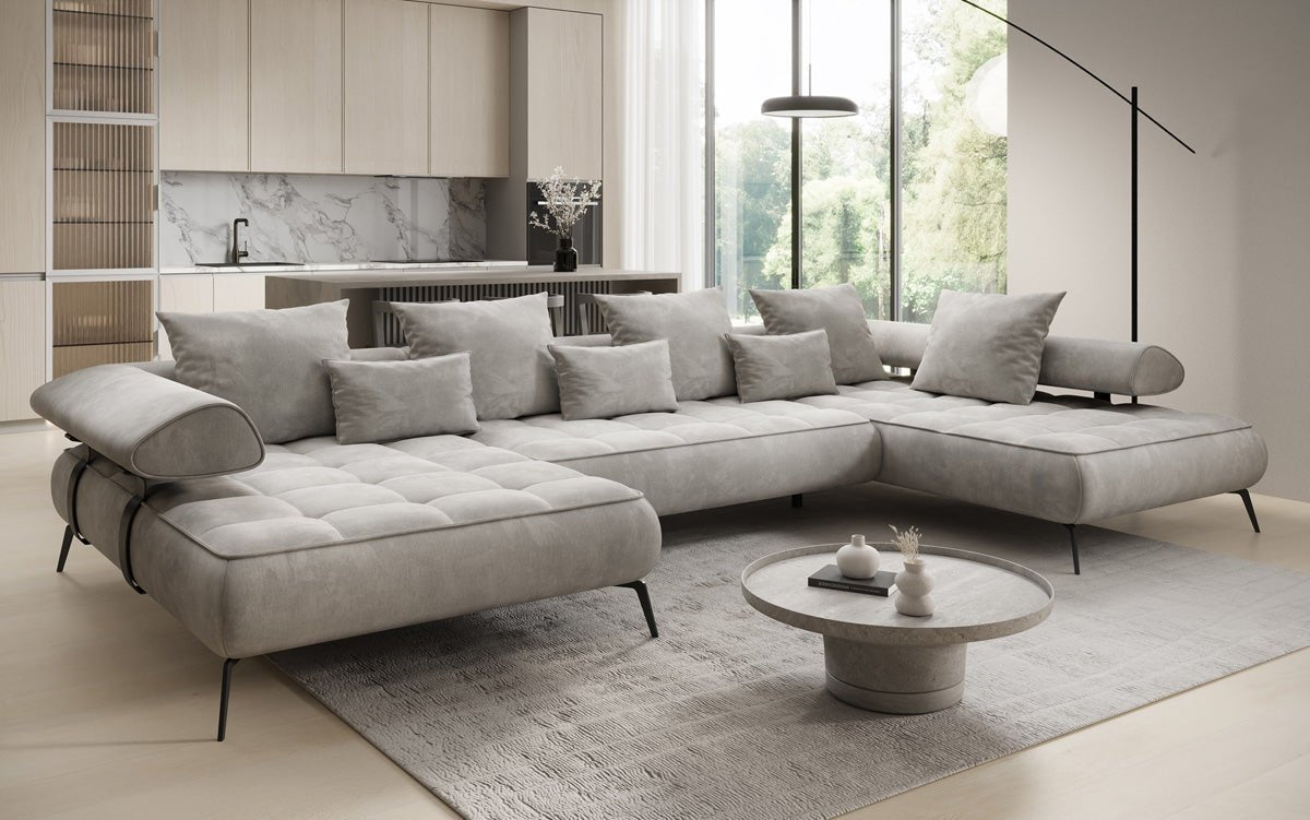 Designer U Sofa Sydney Samt mit elektrischer Schlaffunktion
