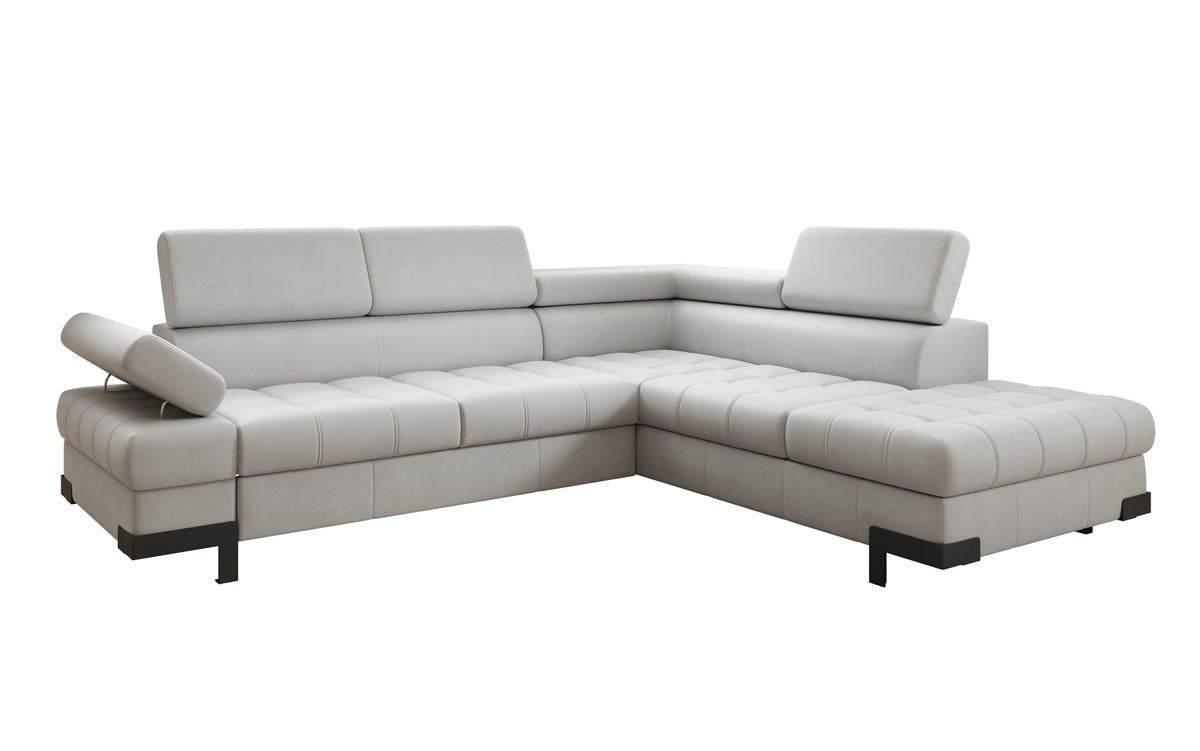 Designer L Sofa Noelia with Sleeping Function and Storage in Genuine Leather