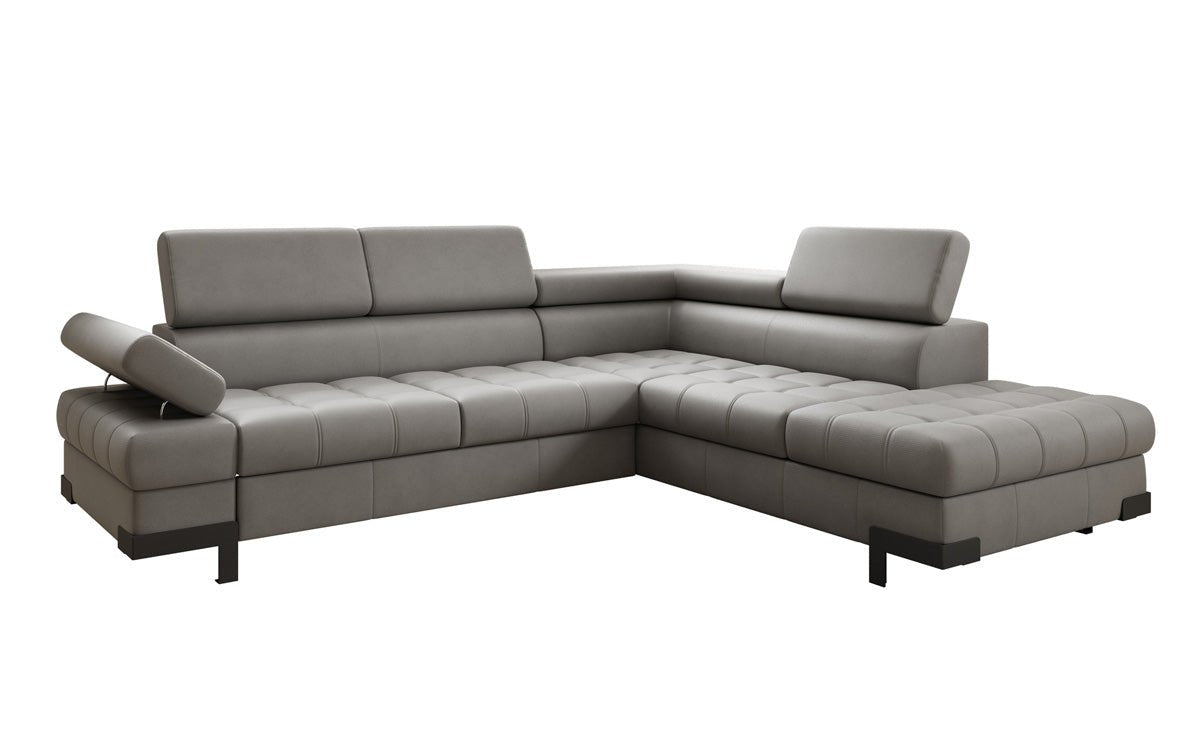 Designer L Sofa Noelia with Sleeping Function and Storage in Genuine Leather