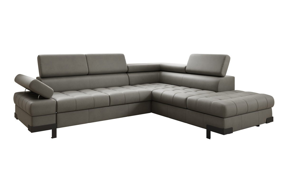 Designer L Sofa Noelia with Sleeping Function and Storage in Genuine Leather
