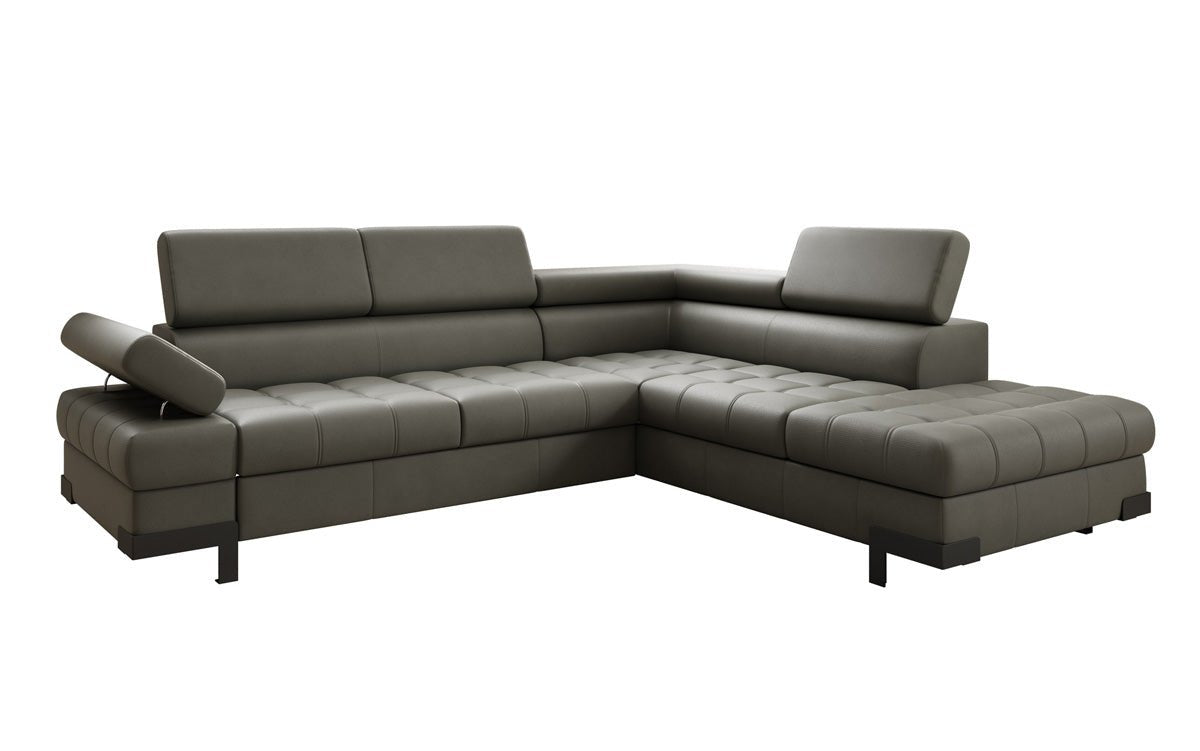 Designer L Sofa Noelia with Sleeping Function and Storage in Genuine Leather