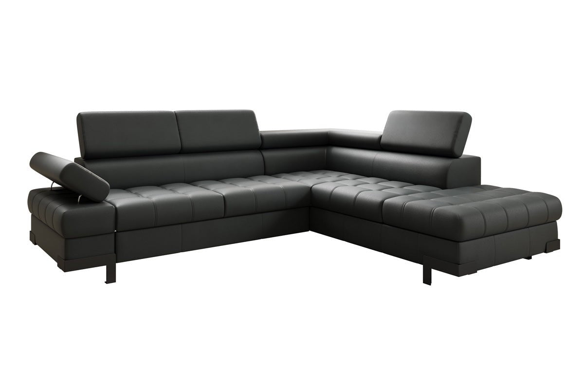Designer L Sofa Noelia with Sleeping Function and Storage in Genuine Leather
