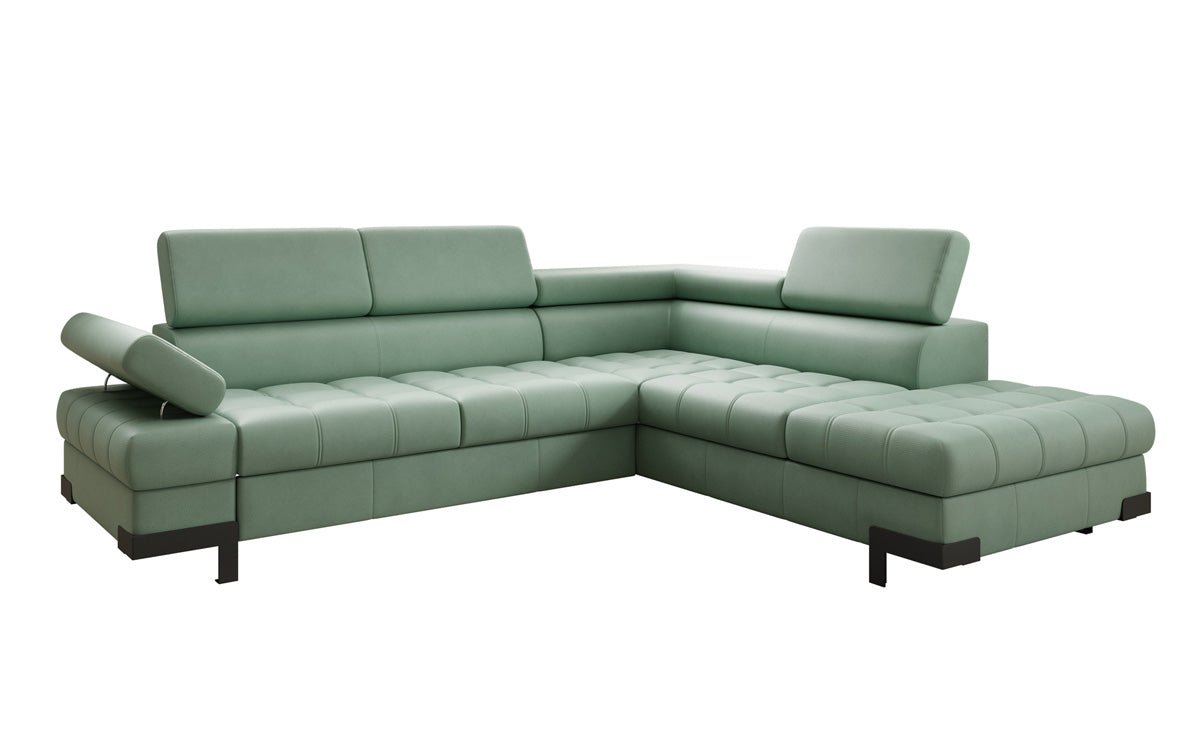 Designer L Sofa Noelia with Sleeping Function and Storage in Genuine Leather