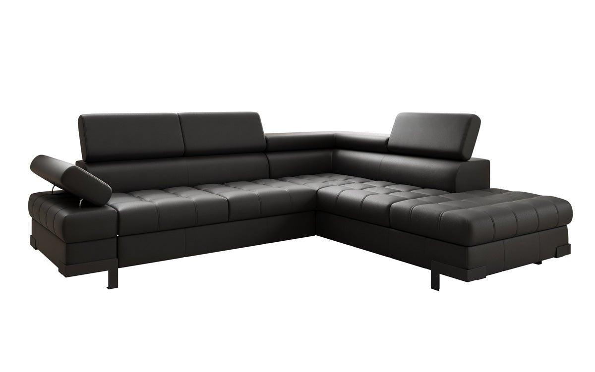Designer L Sofa Noelia with Sleeping Function and Storage in Genuine Leather