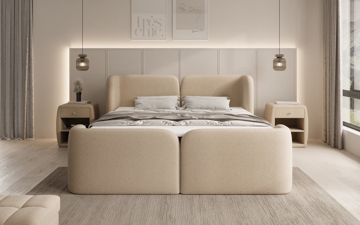 Box spring bed Riva Bouclé with storage space