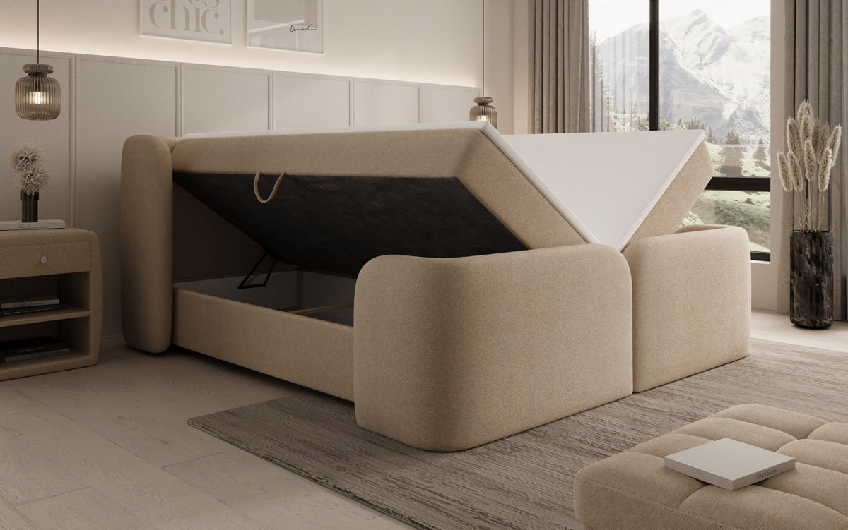 Box spring bed Riva Bouclé with storage space