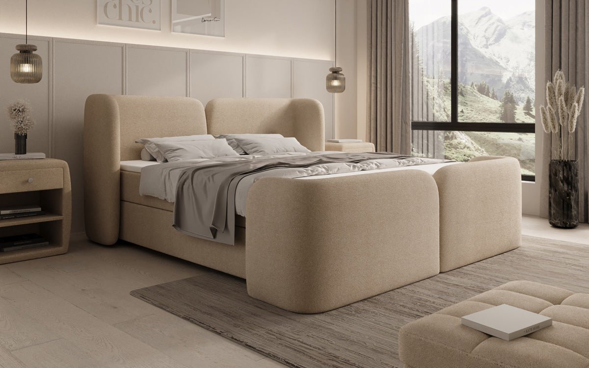 Box spring bed Riva Bouclé with storage space