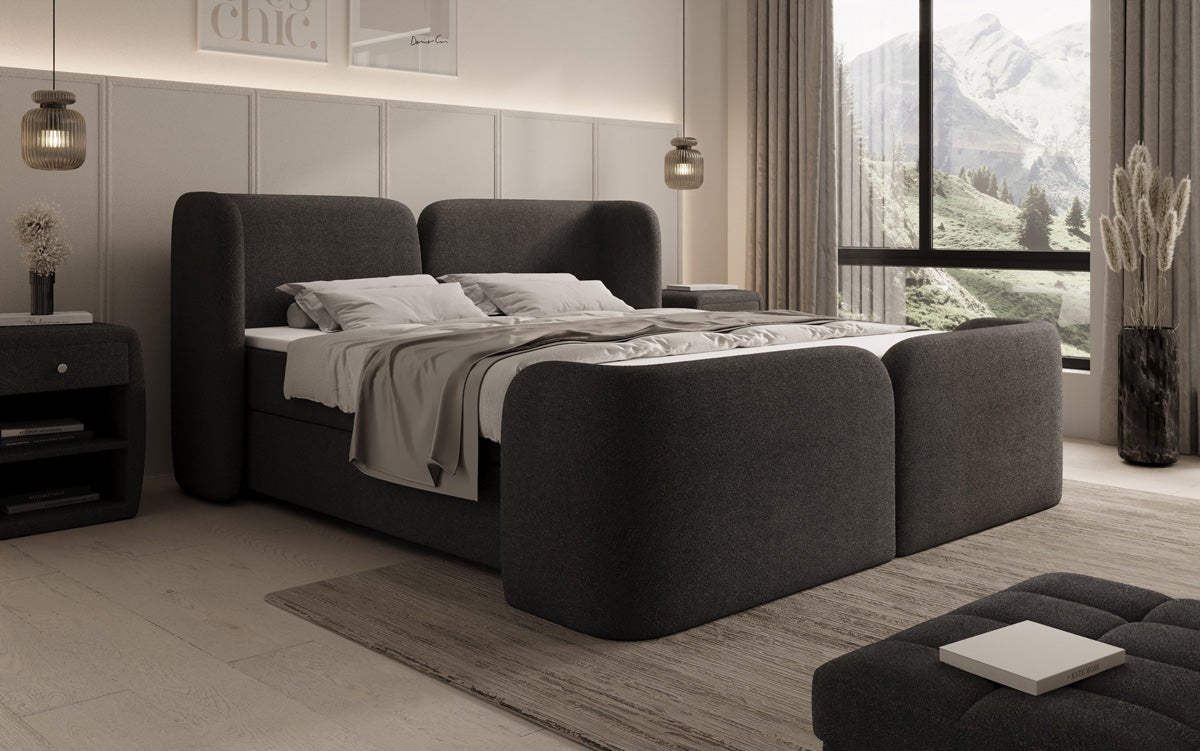Box spring bed Riva Bouclé with storage space