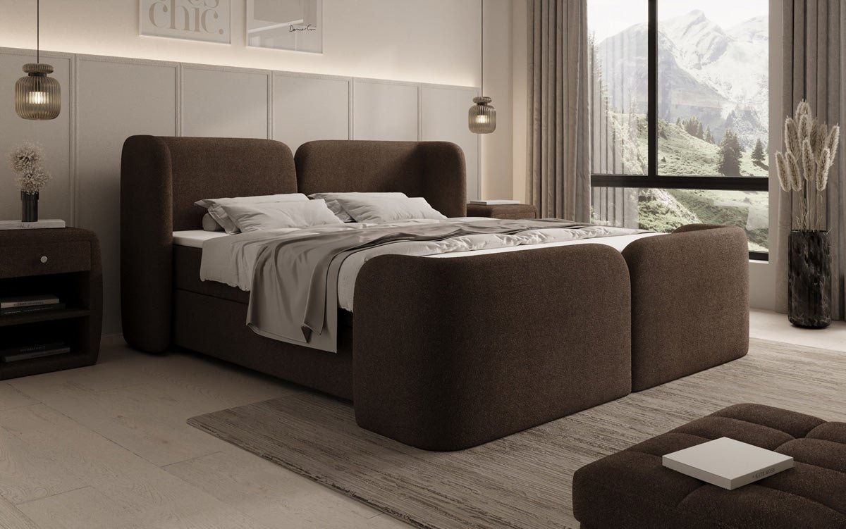 Box spring bed Riva Bouclé with storage space
