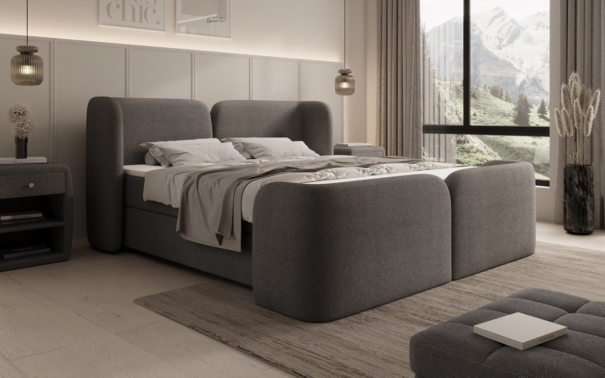 Box spring bed Riva Bouclé with storage space