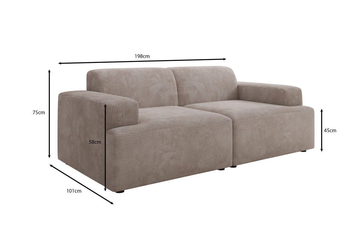 Designer 2-Seater Sofa Monza in Corduroy