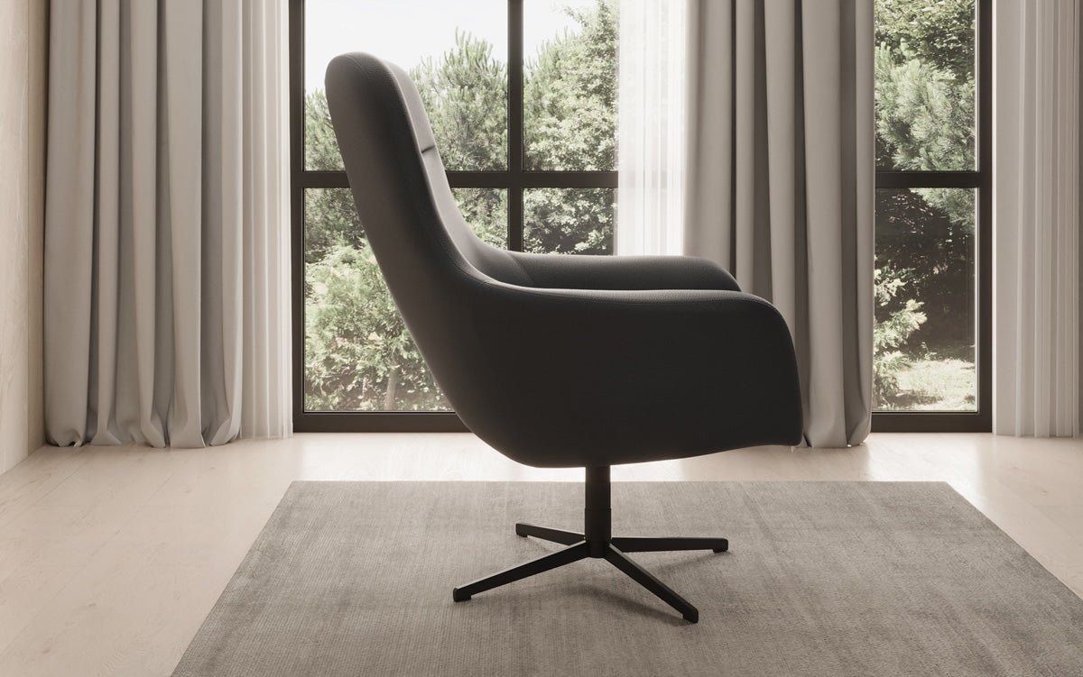 Designer armchair Ren 360° swivel function in genuine leather
