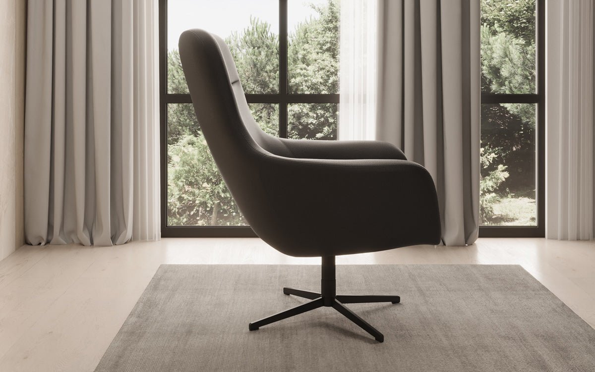 Designer armchair Ren 360° swivel function in genuine leather