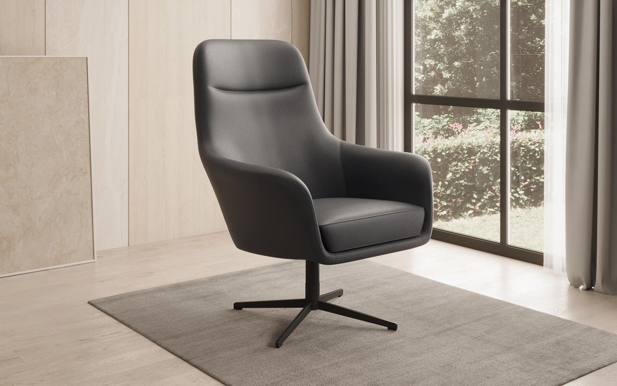 Designer armchair Ren 360° swivel function in genuine leather