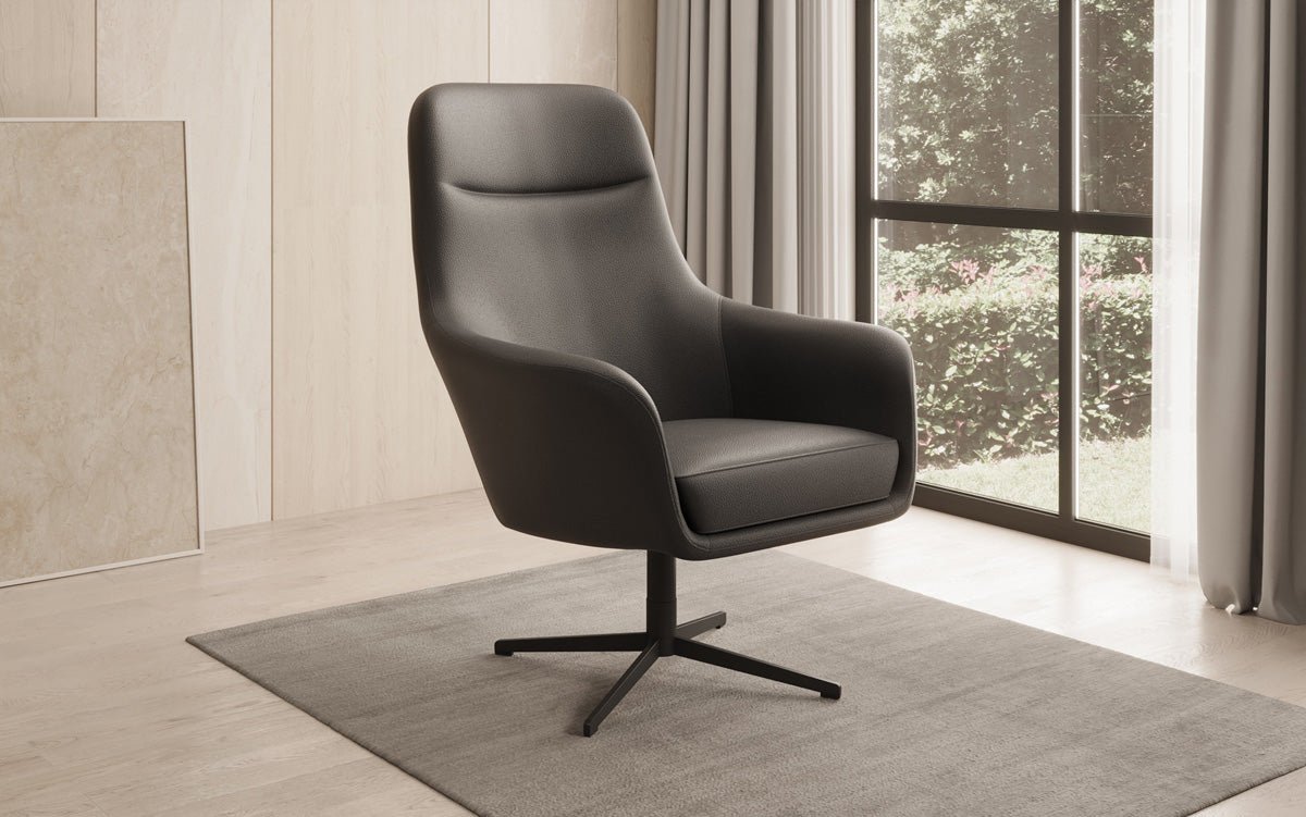 Designer armchair Ren 360° swivel function in genuine leather