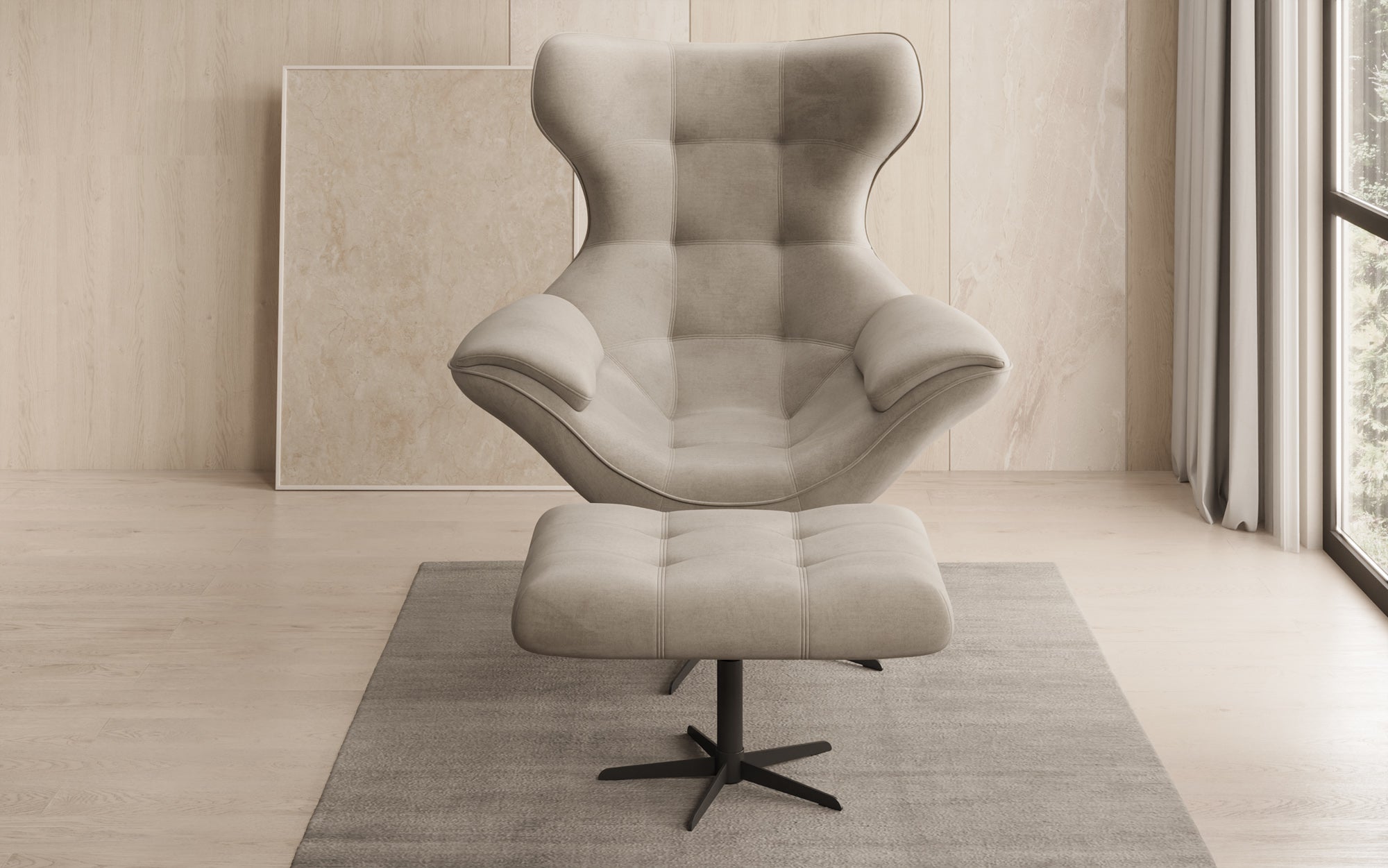 Designer Sofa-Sessel Aurelio inkl. Beistellhocker in Samt