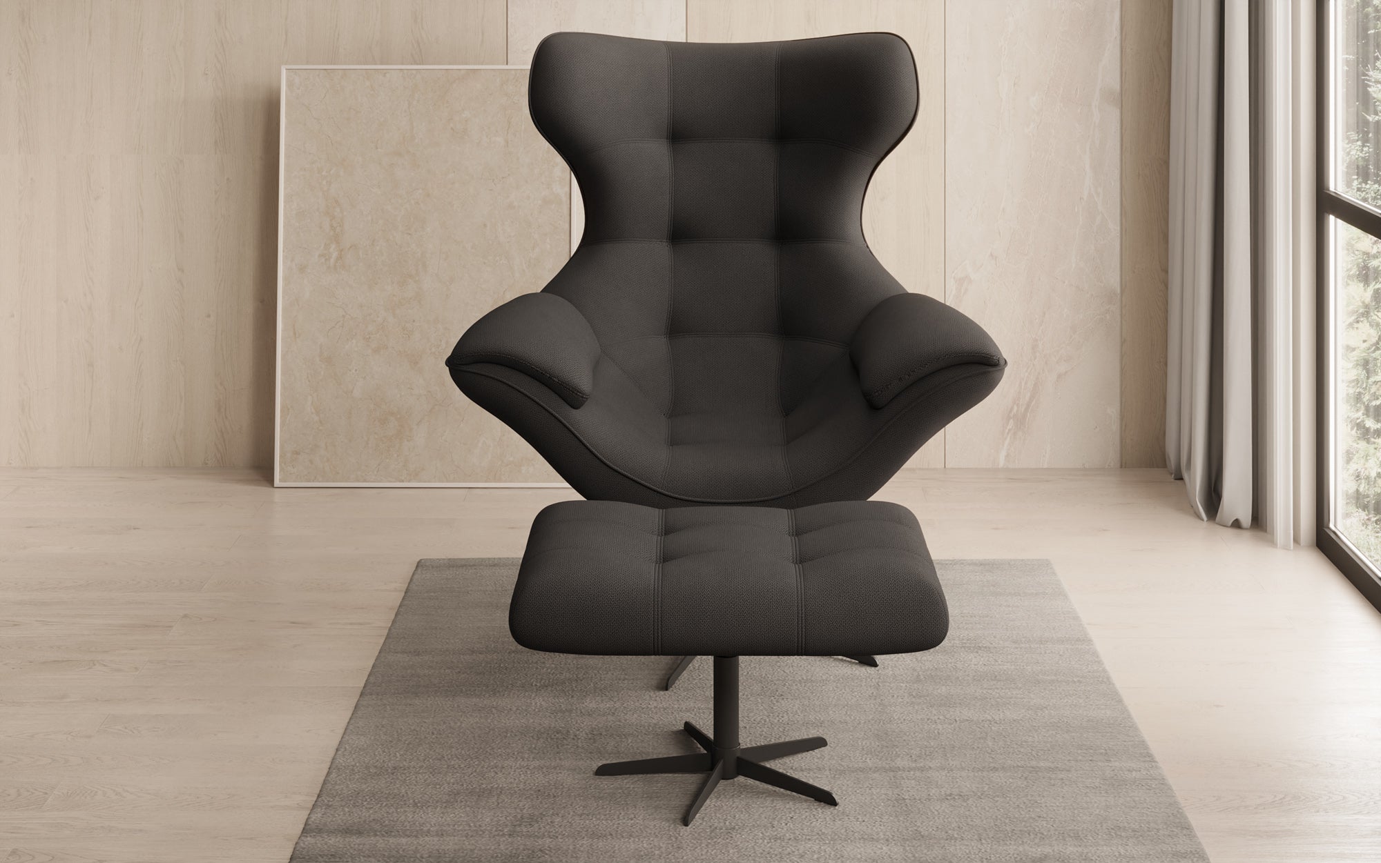 Designer sofa armchair Aurelio incl. side stool in fabric