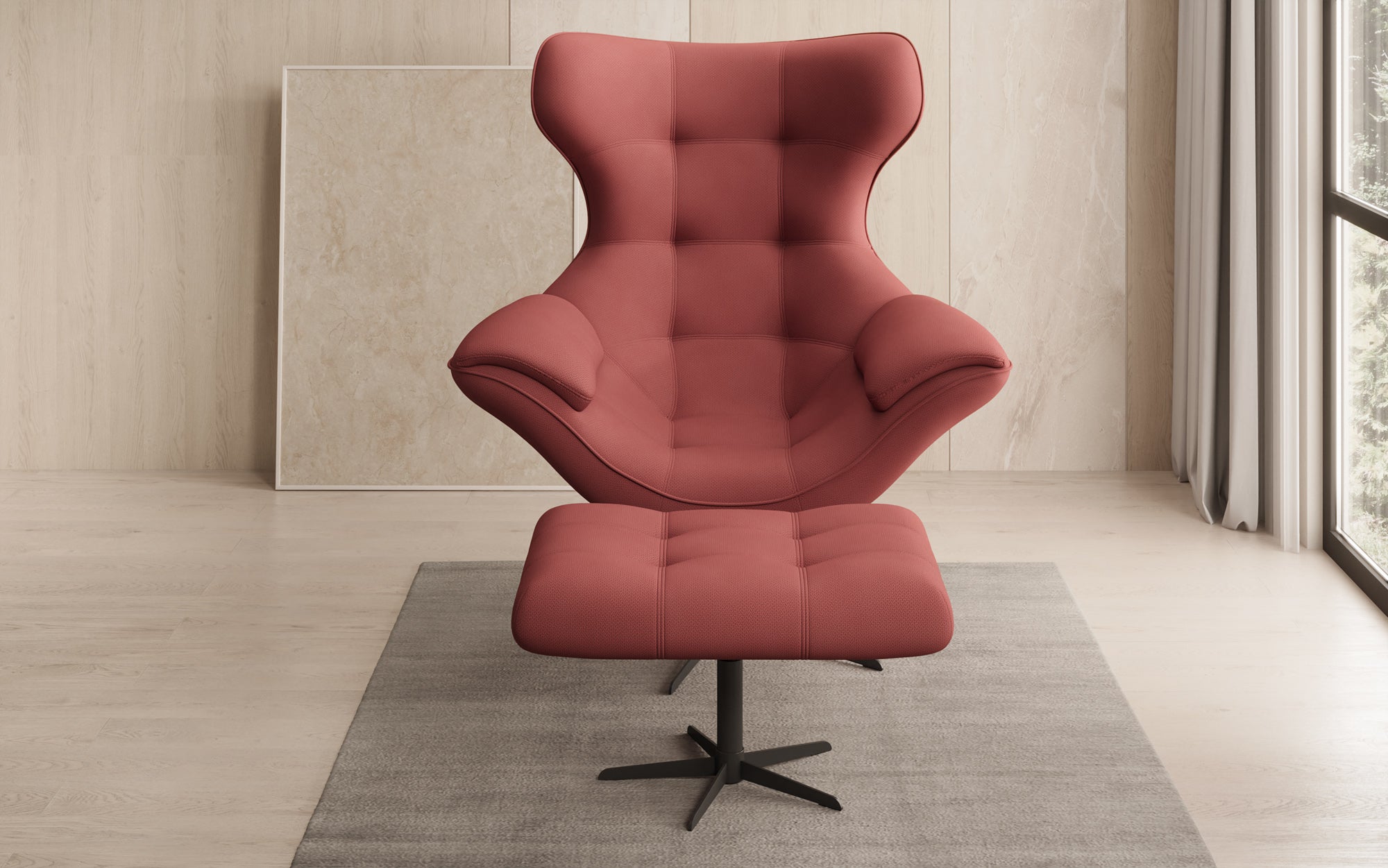 Designer sofa armchair Aurelio incl. side stool in fabric