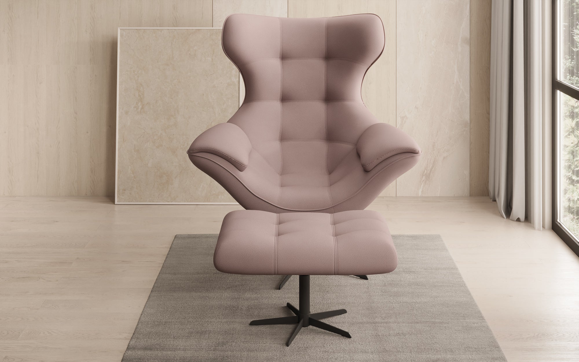 Designer sofa armchair Aurelio incl. side stool in fabric