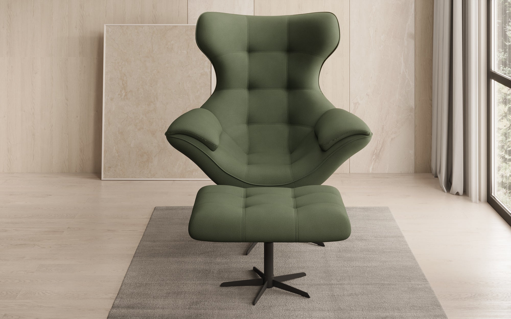 Designer sofa armchair Aurelio incl. side stool in fabric