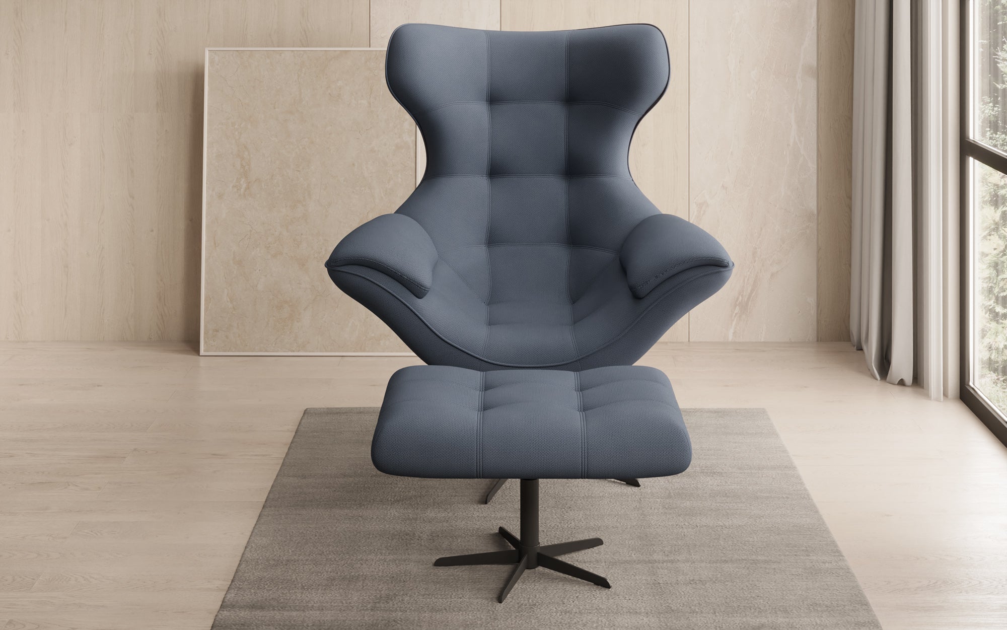 Designer sofa armchair Aurelio incl. side stool in fabric