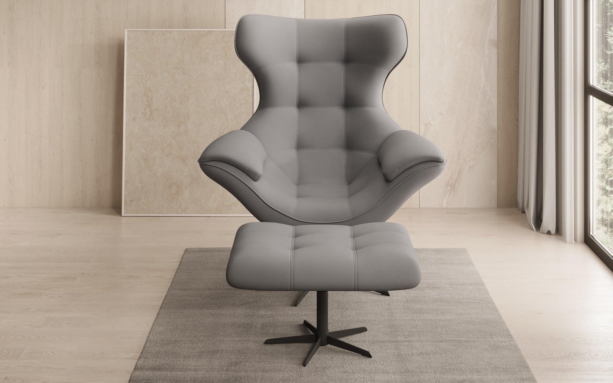 Designer sofa armchair Aurelio incl. side stool in fabric