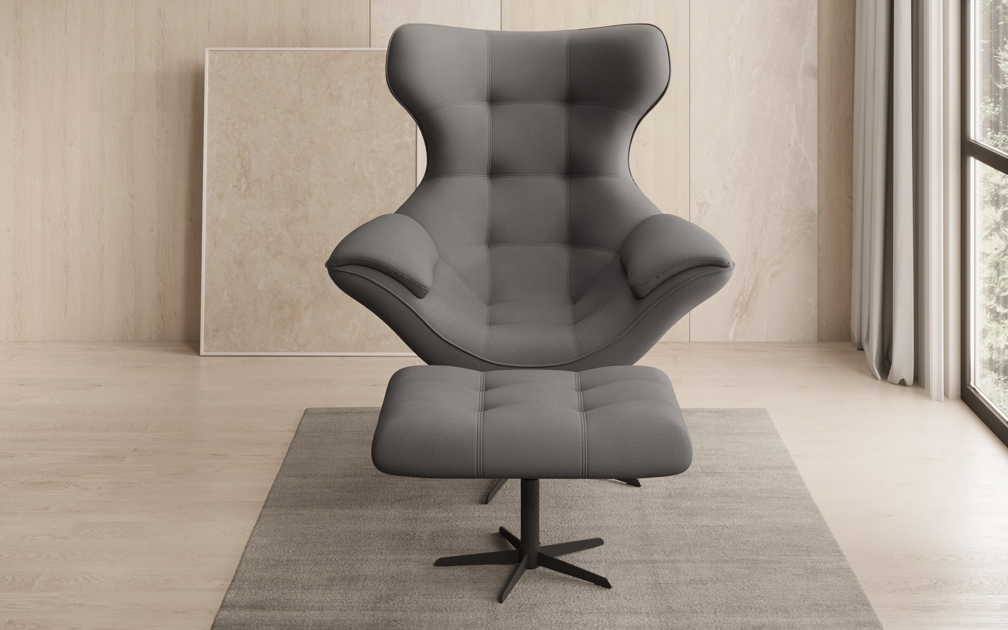 Designer sofa armchair Aurelio incl. side stool in fabric