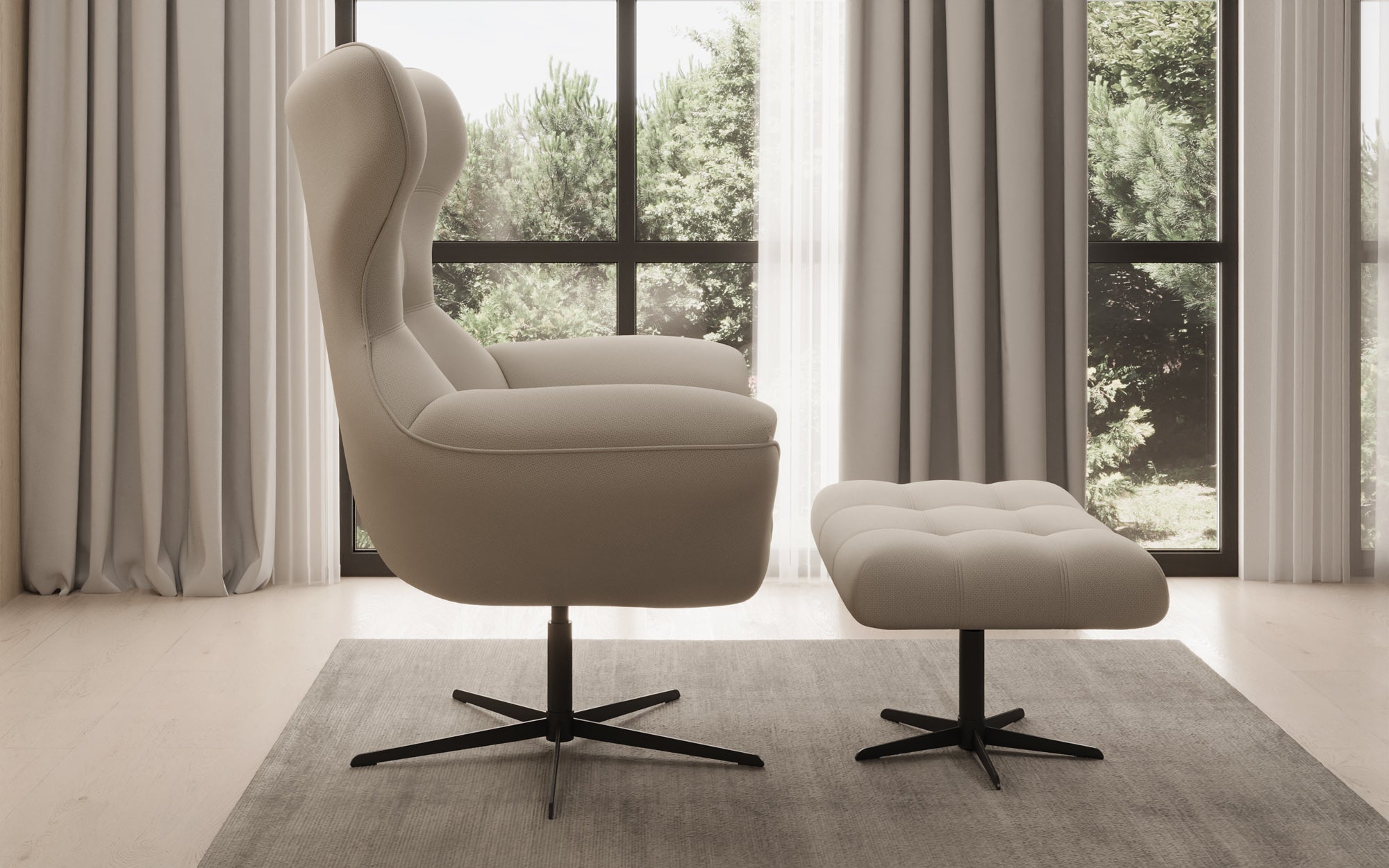 Designer sofa armchair Aurelio incl. side stool in fabric