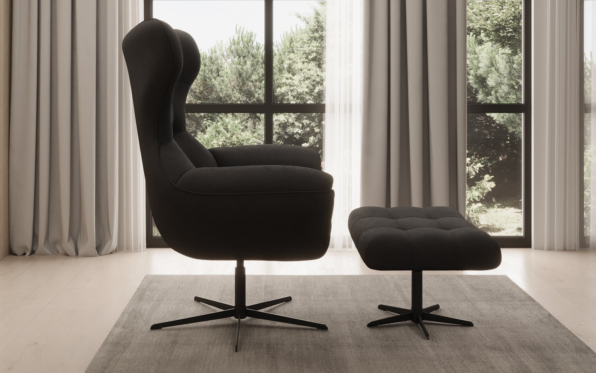 Designer sofa armchair Aurelio incl. side stool in fabric