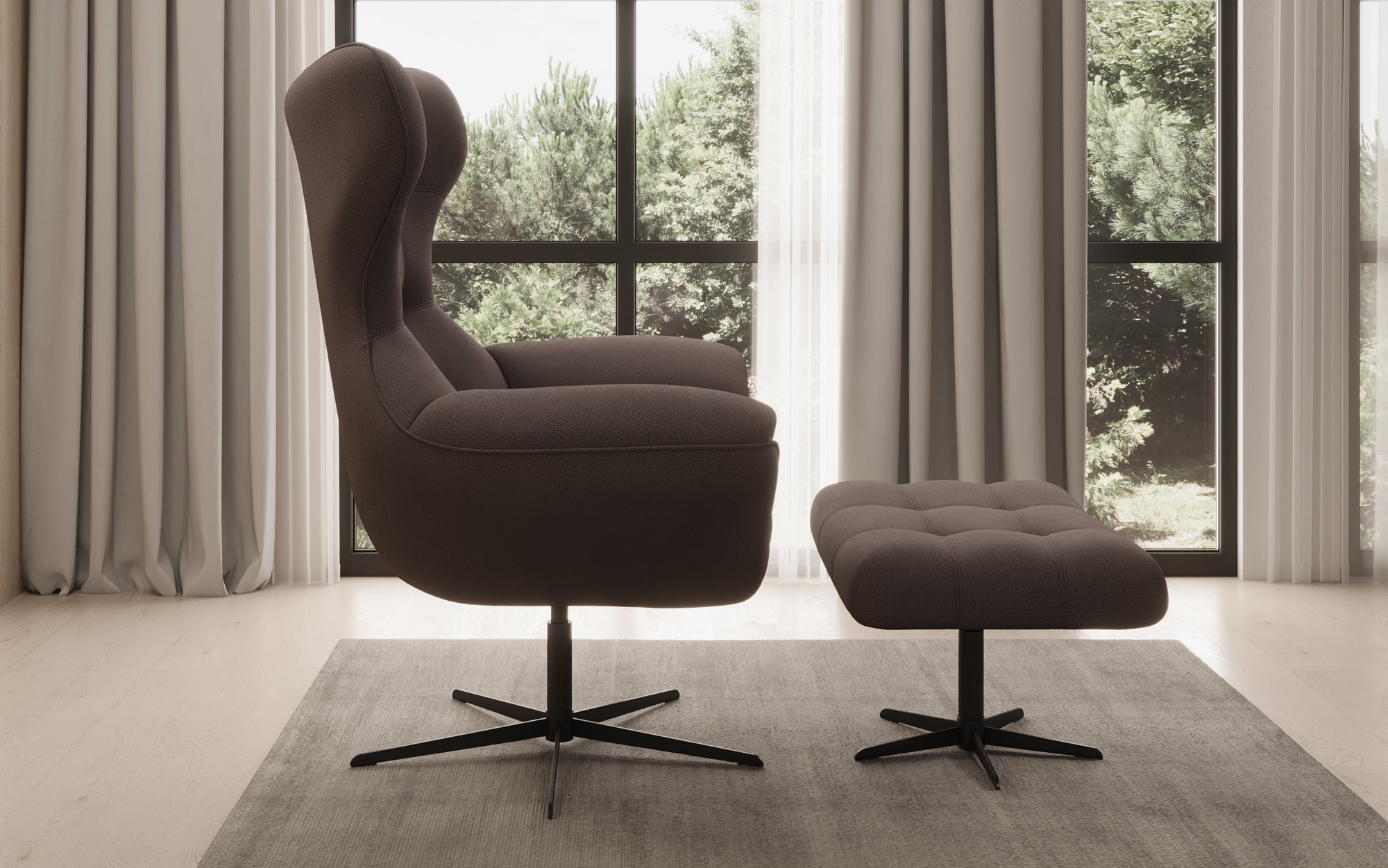 Designer sofa armchair Aurelio incl. side stool in fabric