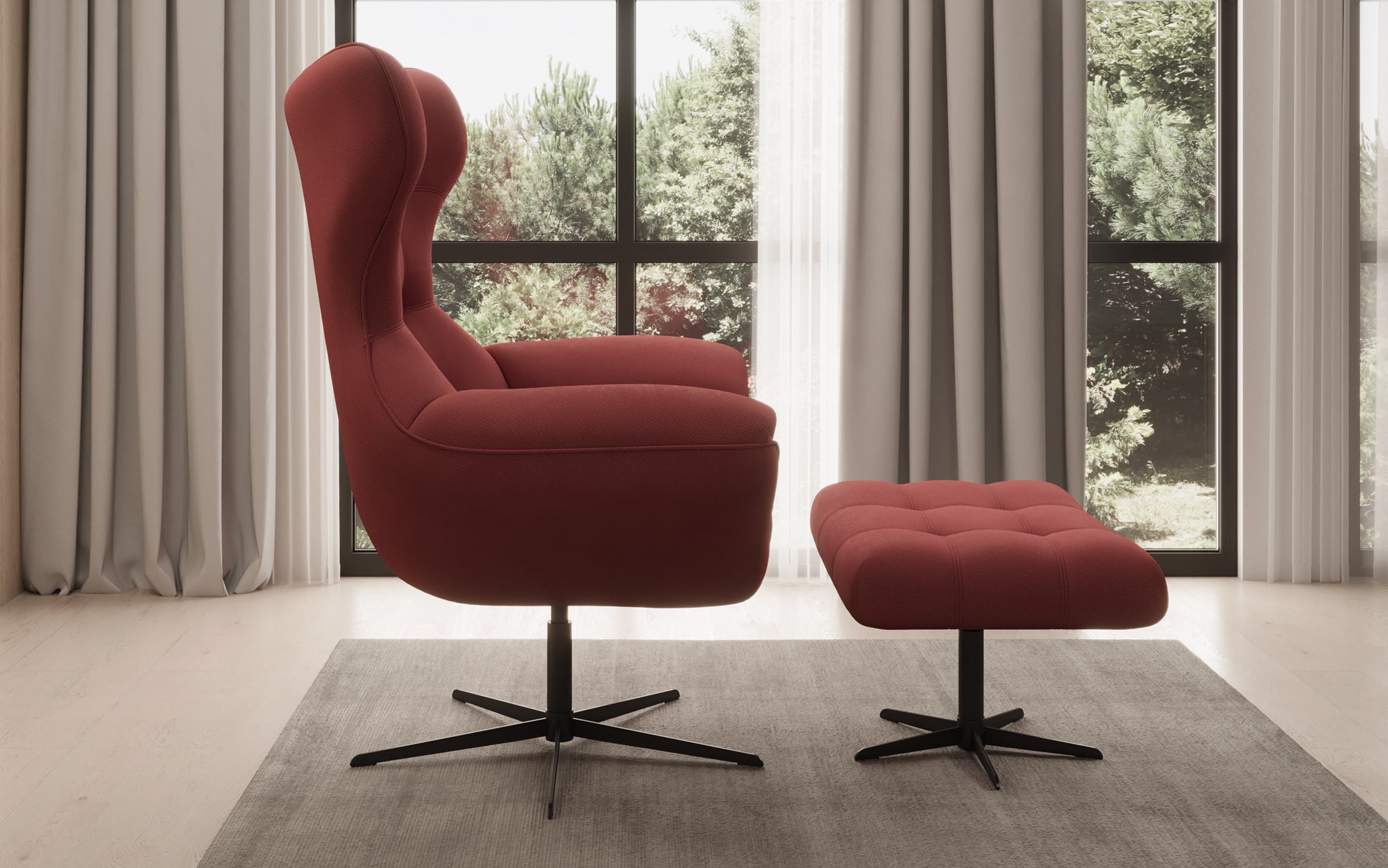 Designer sofa armchair Aurelio incl. side stool in fabric