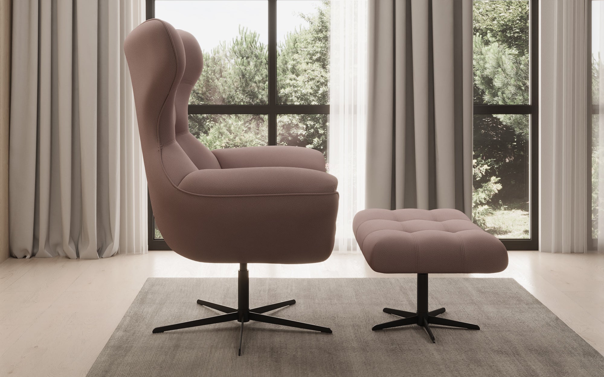 Designer sofa armchair Aurelio incl. side stool in fabric