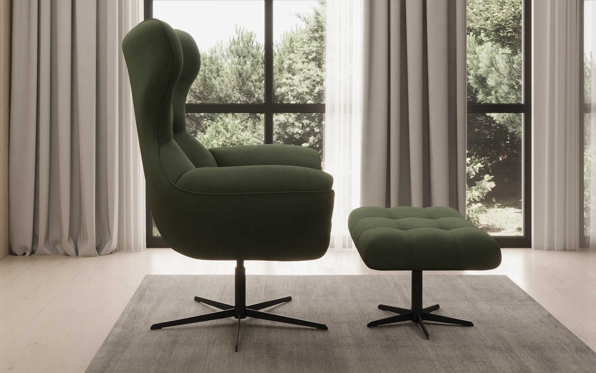 Designer sofa armchair Aurelio incl. side stool in fabric