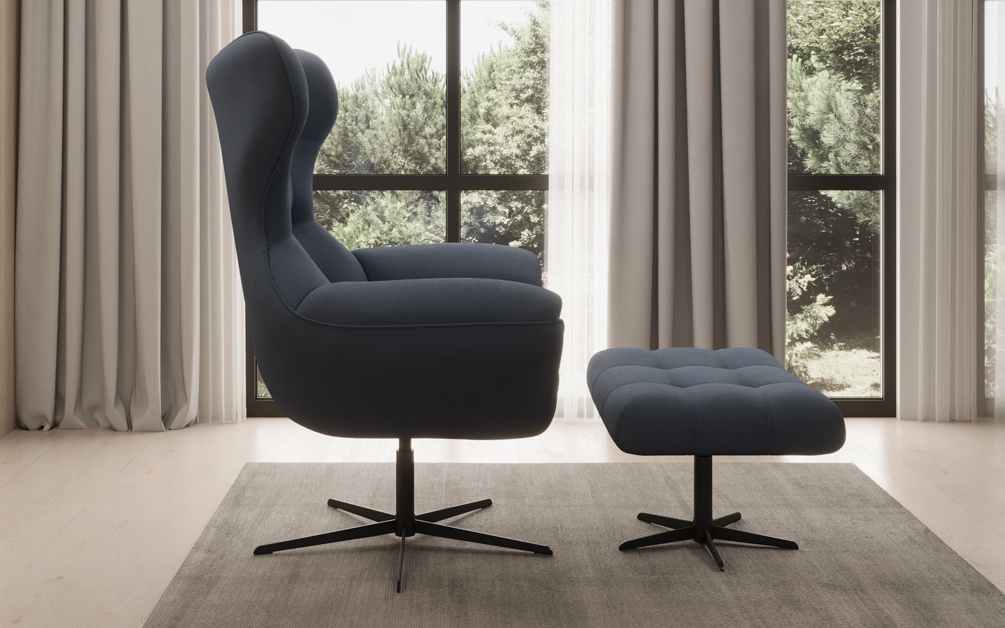 Designer sofa armchair Aurelio incl. side stool in fabric