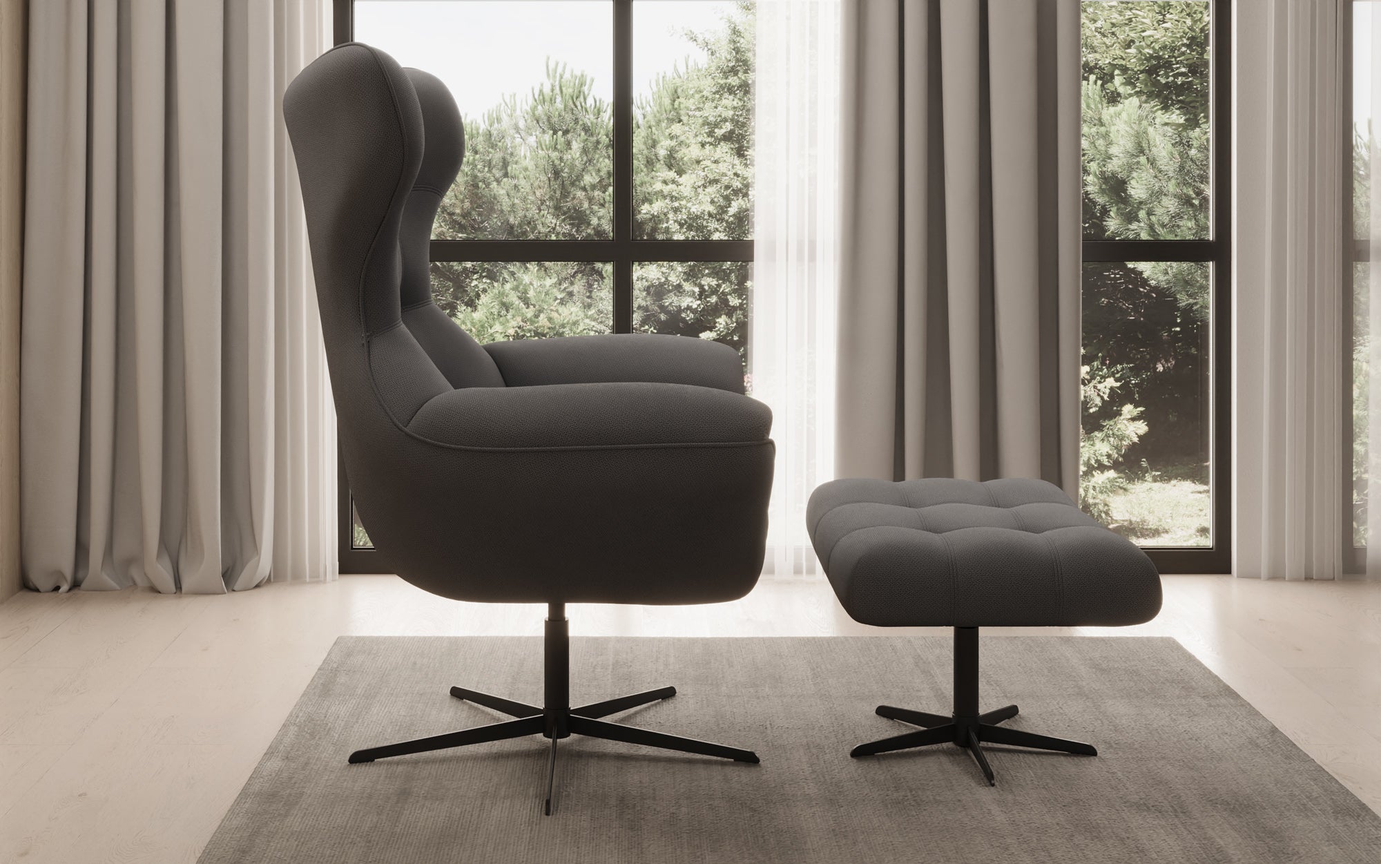 Designer sofa armchair Aurelio incl. side stool in fabric