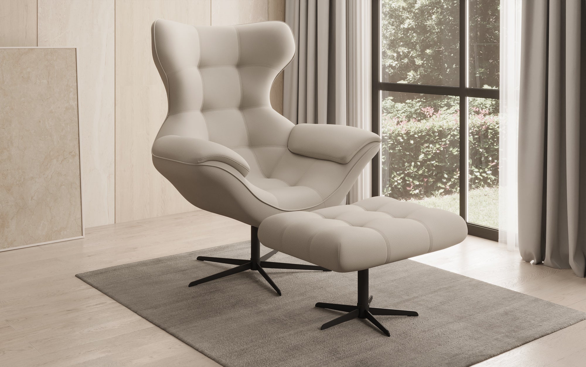 Designer sofa armchair Aurelio incl. side stool in fabric