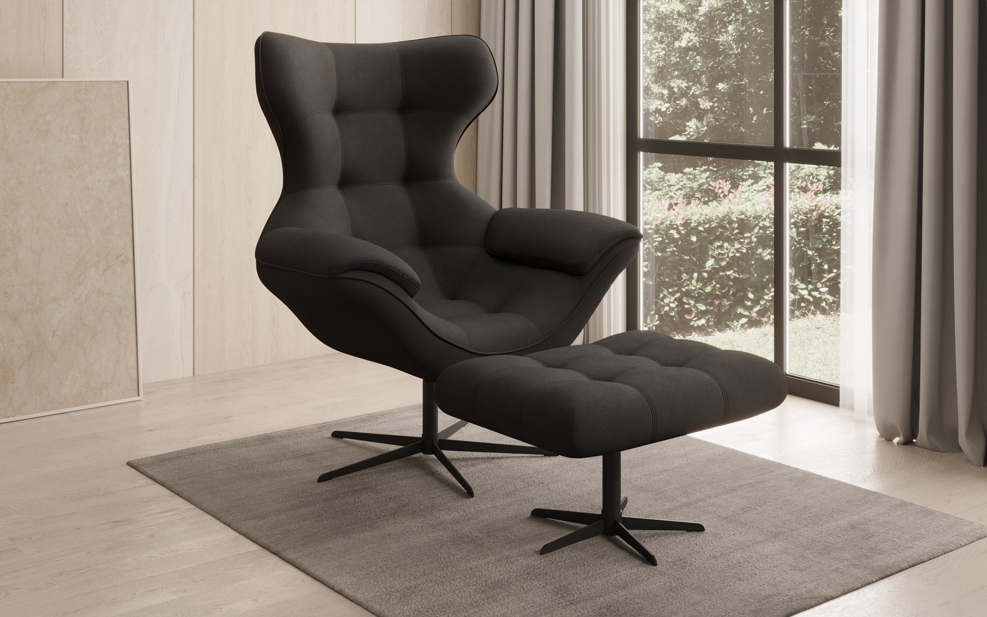 Designer sofa armchair Aurelio incl. side stool in fabric
