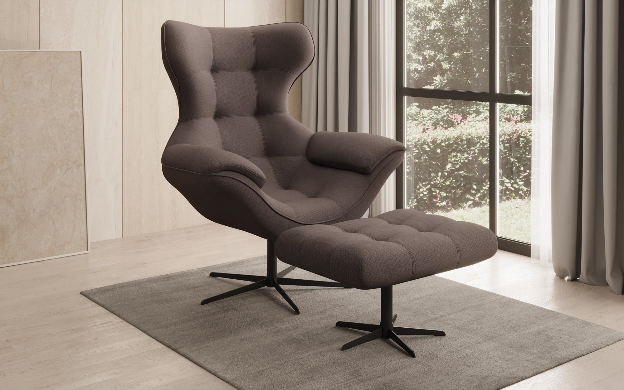 Designer sofa armchair Aurelio incl. side stool in fabric