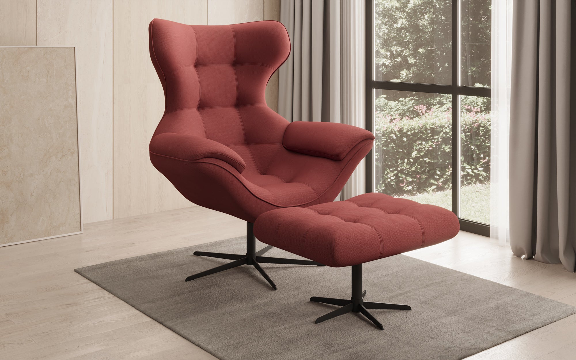 Designer sofa armchair Aurelio incl. side stool in fabric