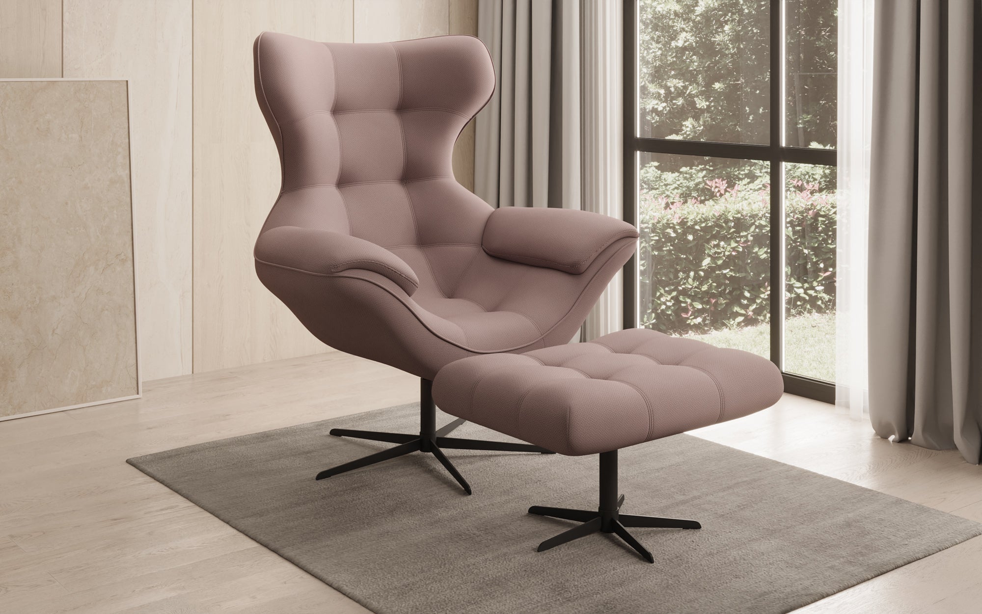 Designer sofa armchair Aurelio incl. side stool in fabric