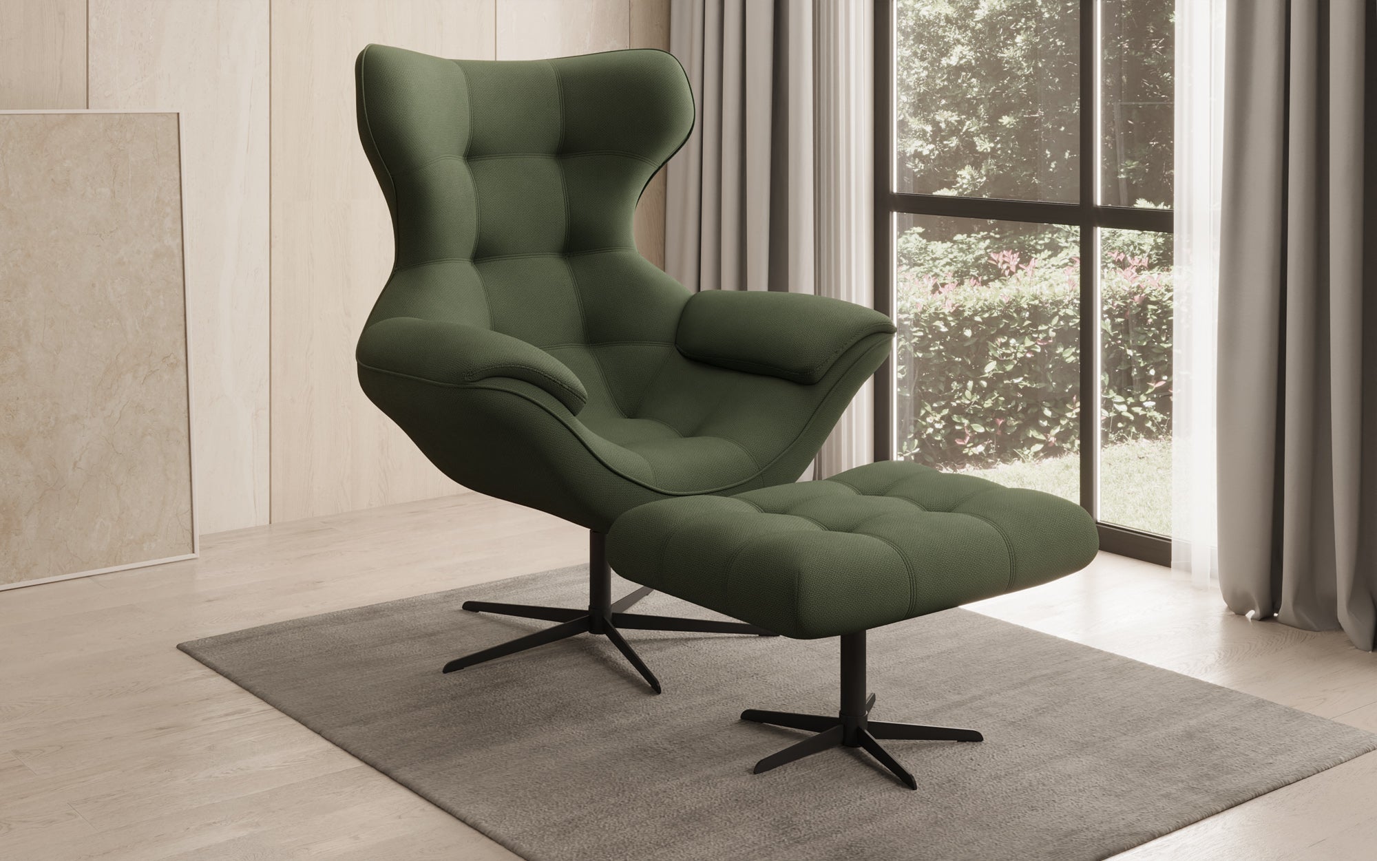 Designer sofa armchair Aurelio incl. side stool in fabric