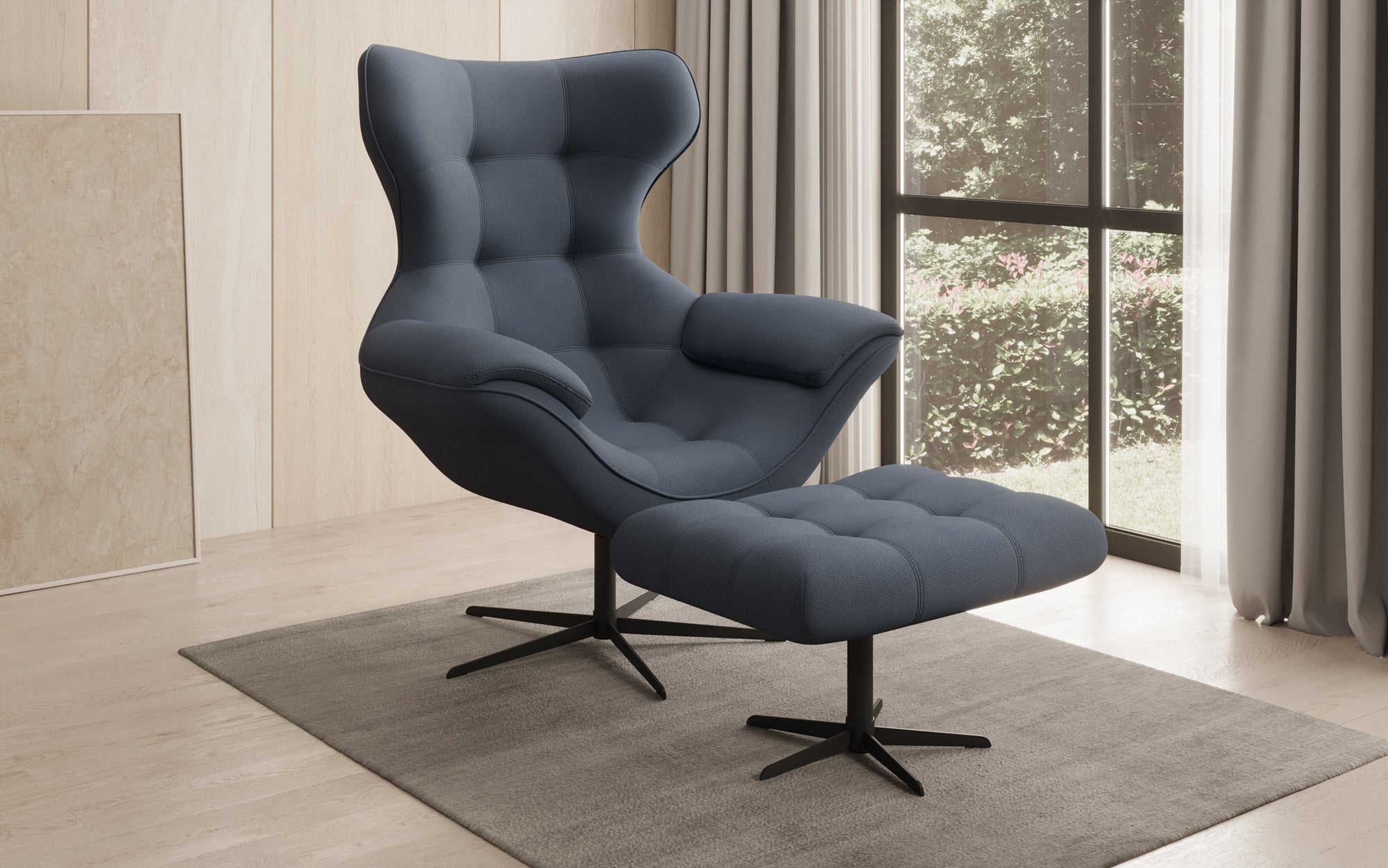 Designer sofa armchair Aurelio incl. side stool in fabric
