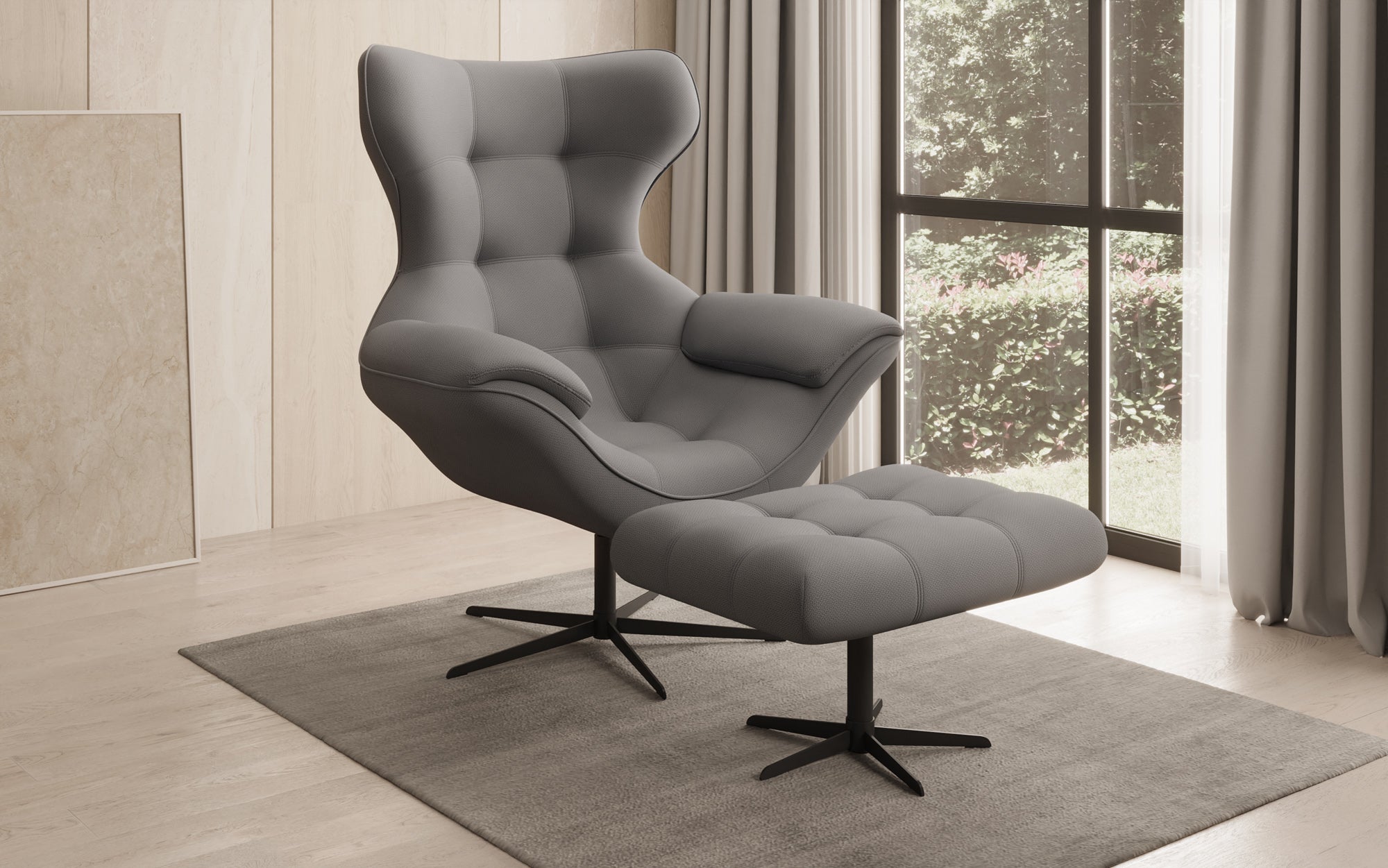 Designer sofa armchair Aurelio incl. side stool in fabric