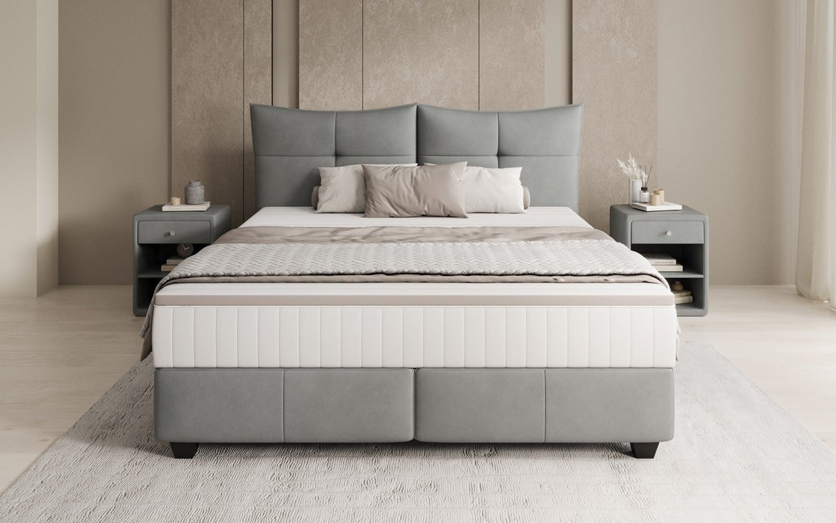 Box spring bed Veyora in genuine leather
