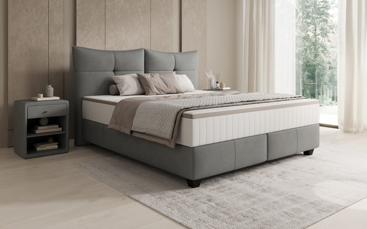 Box spring bed Veyora in genuine leather