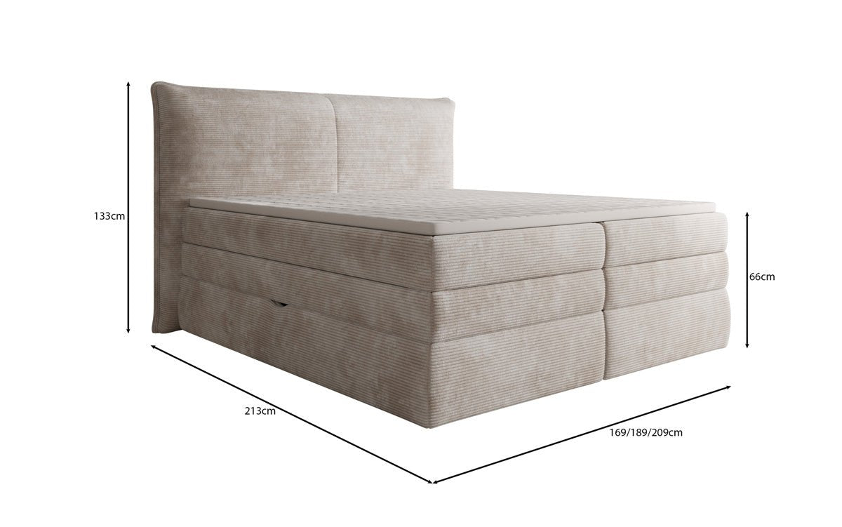 Box spring bed Avelora with storage in Corduroy