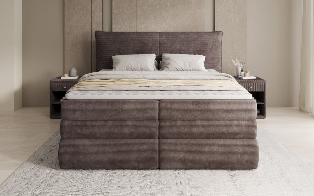 Box spring bed Avelora with storage in Corduroy